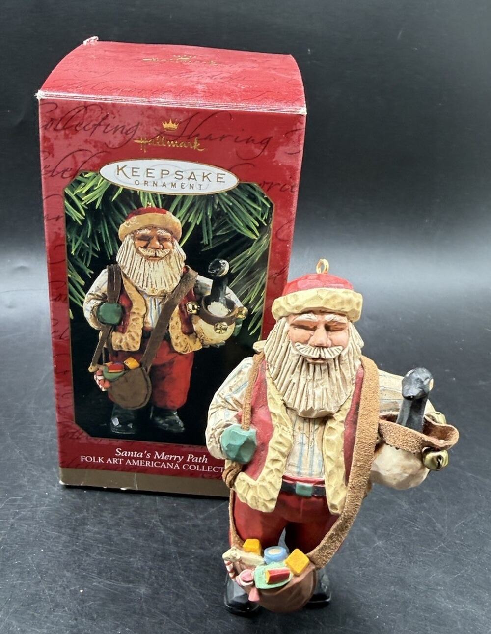 1997 Hallmark Ornament Santa's Merry Path Folk Art Americana Collection EUC -48D